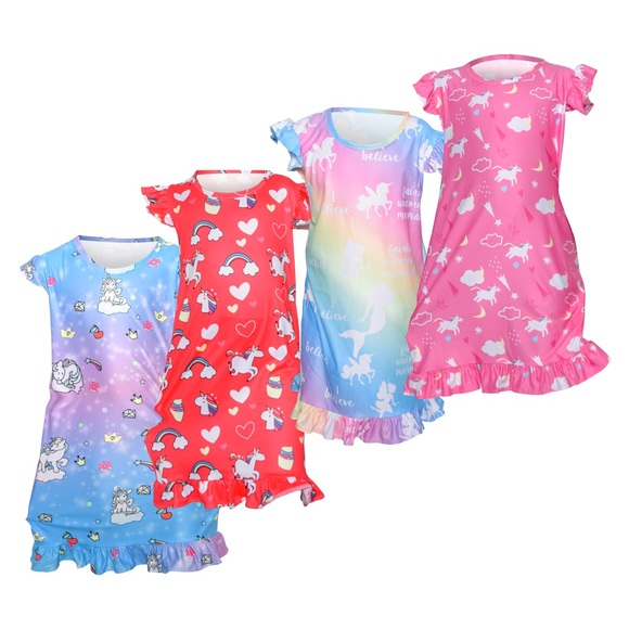 NWT Girls Nightgowns, Unicorn Princess Pajama Dresses for Girls Sleepwear - Picture 3 of 3